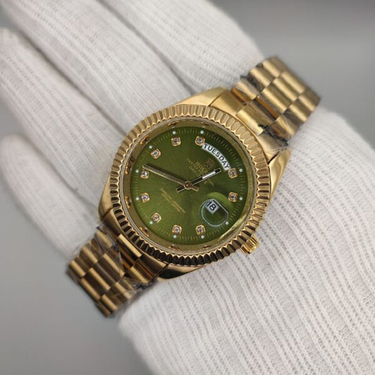 Rolex Day-Date Stainless Watch with Golden Dial
